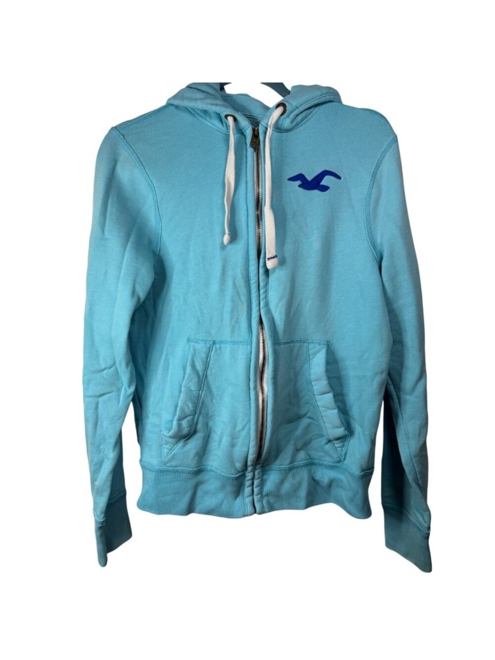 Hollister Medium Womens Aqua Zip-Up Hoodie Long Sleeve Logo Cotton Blend